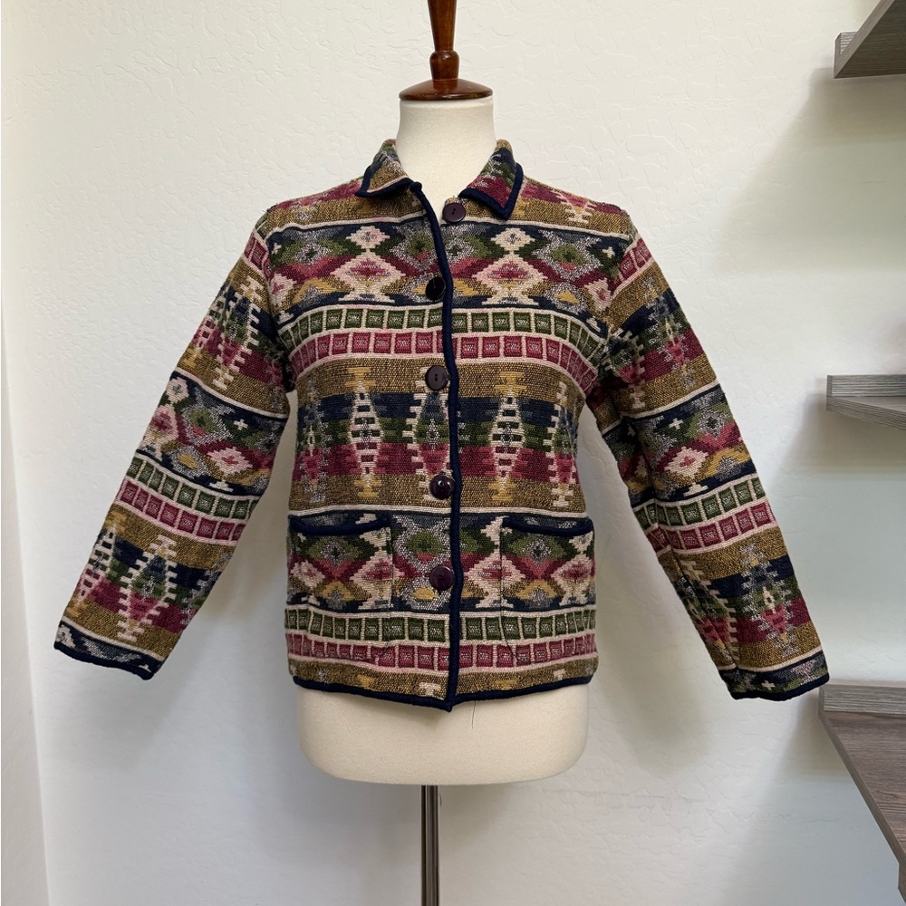 Vintage Jane Ashley Southwestern Aztec Tapestry Jacket